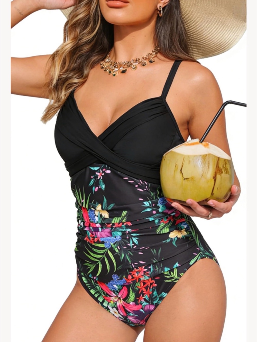 Black Floral One-Piece Swimsuit XL NWT